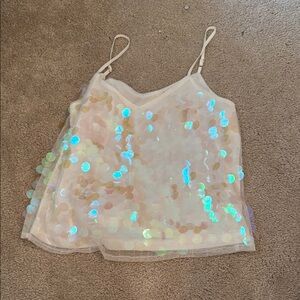 Asymmetrical Blue Sequin Camisole Top